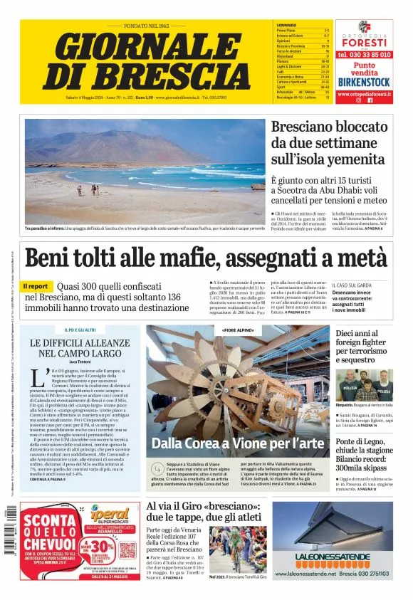 Prima-pagina-giornale di brescia-oggi-edizione-del-2024-05-04